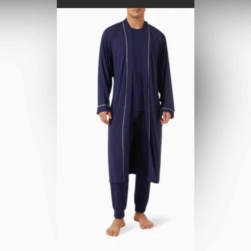 Eberjey Men’s William Modal Robe – Navy with Ivory Piping – Size M/M